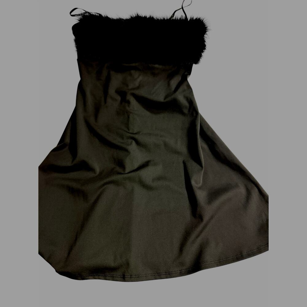 7DAY WKND Night Gown Fur Trim Slip Lingerie Black Medium NWOT